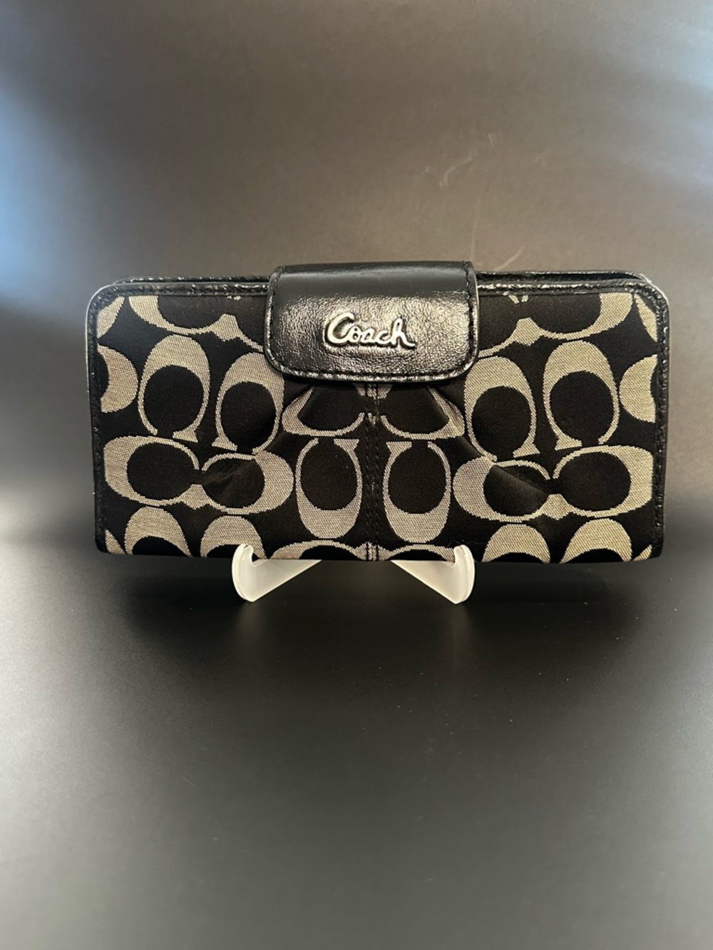 Coach Black & Tan Signature Canvas Continental Wallet
